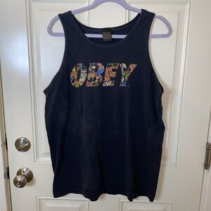Men's OBEY Collage Colorful Black Tank Top Large Summer